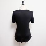 AS By DF Black Suede Leather Knit Back Short Sleeve Scoop Neck Top Medium Photo 4