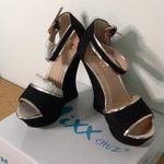 New Women’s Mixx Platform Wedge Sandals Strappy Suede Feel Black Silver Size 5.5 Photo 1