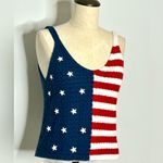 Moon & Madison Crochet American Flag Knit Tank Crop Top size Medium Red Photo 2