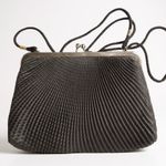 Black Pleated Clutch Evening Bag Metal Frame Strap Women's Photo 0