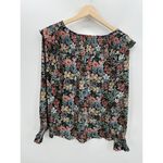 Loft Women Blouse Black Floral Ruffle Sheer Size Medium Dark Feminine Smocked Photo 1