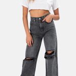 Adika Black Wide Leg Ripped Jeans Photo 0