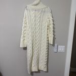 Farm Rio  Chunky Cable Knit Sweater Dress Ivory Size XS Pompoms Photo 4