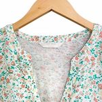 Lucky Brand Top Ivory Peach Floral Cap Sleeve Cottagecore Camp Shirt Size Small Photo 2
