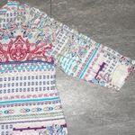 Chico's Sz 3 Scoop V-Neck 3/4 Sleeve Colorful Paisely Office Church Comfy Mature Photo 3