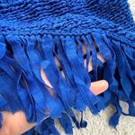 Alberto Makali Bright Royal Blue Fringe Open Knit Dolman Sleeve Boho Sweater Photo 8