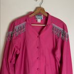 Wrangler Vtg  western wear button up pink long sleeve top with beaded tassels L Photo 1