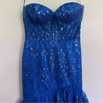 Ladivine By‎ Cinderella Divine Long Formal Mermaid Prom Ball Gown Size 8 Beaded Blue Photo 3