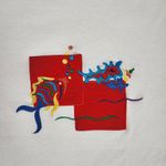 Nikki Womens Embroidered Fish Top Size L White with Multicolored Fish Size L Photo 3