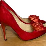 Kate Spade  Red/Orange Satin Pointed Heels With Rosette Front Size 9.5 Photo 0
