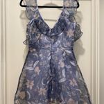 Tobi Blue Floral Organza Double Ruffle Sleeve & Neckline Mini Dress - S Photo 8