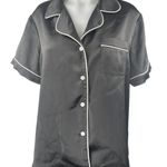 Revelry Black Satin Silk Short Sleeve Button Up Sleepwear Pajamas Pants Set L/XL Size L Photo 4