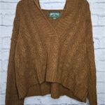 American Eagle cable knit brown v-neck hoodie sweater fall winter Medium. Photo 0
