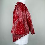 Tularosa Alexa Off The Shoulder Top Cherry Red Bandana Print Pom Poms Sz Medium Photo 3