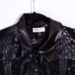 Delfi Ruby Faux Vegan Leather Intricate Lace Applique Button Front Mini Dress M Photo 1