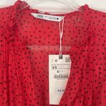 ZARA NWT Polka Dot Midi Dress Red and Black Size XS Ruffle Cute Holiday Photo 5