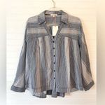 Skies Are Blue  Navy Blue and White Gingham Plaid  Button-Up Blouse Photo 0