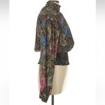 Lavender Brown Paisley & Floral Smocked Blouse with Mandarin Collar Size Large L Photo 3