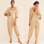 Free People Intimately Lotta Love Romper Beige Boho Puff Sleeve Jumpsuit Medium Photo 1