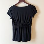 Ann Taylor Modal Black Short Sleeve Top Ruched Front Size Small Round Neck Photo 4