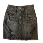 American Eagle  Curvy High Rise Mini Black Distressed Jean Skirt  Size: 0 (XS) Photo 0