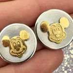 Disney Vintage Gold and Silver Mickey Mouse Round Earrings Photo 0