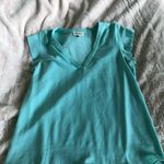 Alythea Mint Green Crepe Blouse | V-Neck & Cap Sleeves | Size Medium Photo 4