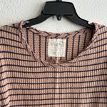 Free People We The Free Auntie Em Brown and Black Striped Fringe Neck Peplum Sweater Top S Photo 3