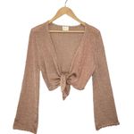 Dee Elly Metallic Shimmer Cropped Front Tie Bell Long Crochet Sleeve Rose Gold M Photo 1