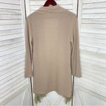 Boho Fringe Hem Waterfall Cardigan Knit Khaki Tan Small Open Front Long Sleeve Photo 7