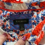 Talbots Floral Ruffle Neck 100% Cotton Popover Poplin Blouse Large Cottagecore Photo 6