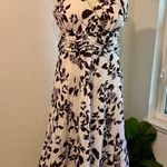 Robbie Bee Vintage 90s Brown Floral Green Trim Fit & Flare V Neck Dress Size 20W Photo 0