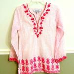 Bella Tu Pink White Floral Embroidered Beaded V Photo 0