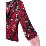 j.t.b. Y2K Red Black White Floral VNeck 3/4 Sleeve Stretchy Blouse‎ Small Photo 2