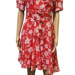 Lulus Ximena Coral Red White Floral Print Ruffled Mini Dress Womens Medium Photo 1