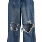 SheIn  Jeans High Rise Wide Leg Grunge Baggy Destroyed Blue Denim Size Women's XS Photo 0