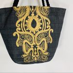 Black Gold Tribal Print Woven Grass Tote Rope Photo 1