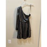 Derek Lam Metallic One Shoulder Pleated Long Sleeve Mini Dress Size‎ 8 EU 44 Silver Photo 3