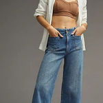 Anthropologie  Pilcro‎ The Skipper Wide Leg Cropped Sailor Jeans 25 Tall 25T 25L Photo 0