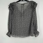 Grade & Gather  Womens Boho Ditzy Floral Top Black Metallic Ruffle Shoulder Sz M Photo 5