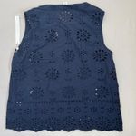Caslon Sleeveless Top Womens Size S Navy Blue Eyelet V-Neck Floral Photo 2