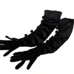 Cornelia James Stretch Velvet Long Black Gloves Bow Details Vintage Dollette Photo 4