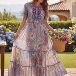 Johnny Was  BIYA Kandence Tiered Mesh Dress Floral Embroidery Size M Photo 0