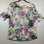 J. Jill purple green floral linen blend open knit breathable top size small Photo 0