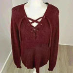 Ruby Moon  Maroon Knit Criss Cross Front Sweater Size Medium Photo 1