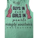 Simply Southern Tank Top Guys in Ties Girls in Pearls Green Size S Photo 1