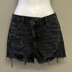 American Eagle  Black Destroyed Distressed Whisker Faded Mom Shorts - Size 10 Photo 0