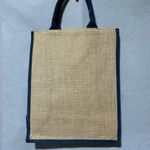 Burlap and Canvas Nautical Navy and white striped Anchor tote bag Tan Photo 2