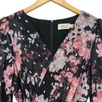 Eliza J Floral Metallic Fleck High Low Dress Puff Sleeve V-Neck Midi Tropical 10 Photo 7