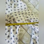 EXPRESS  Portofino Shirt Top Size S White Blue Anchor Long Roll Tab Sleeve Career Photo 7